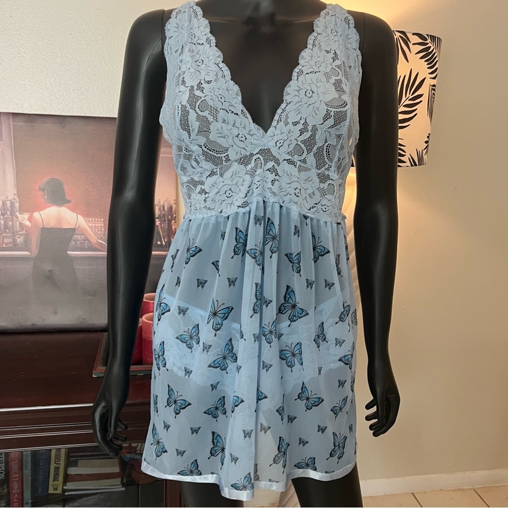 Lace-Trim Blue Butterfly Chemise Fairycore